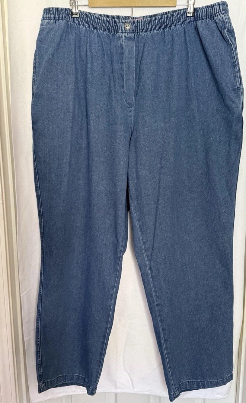Carol's Denim's Women 2X Pull On Elastic Waist High Rise Tapered Jeans Blue
